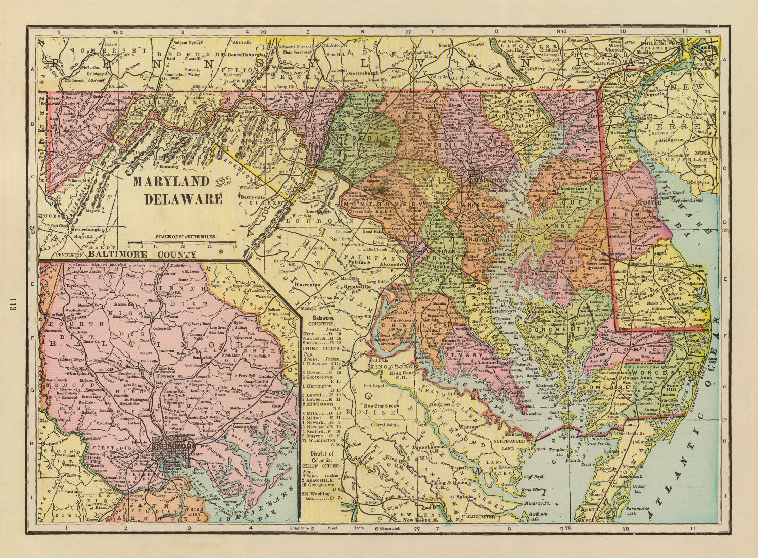 Vintage Map of Maryland & Delaware 1909