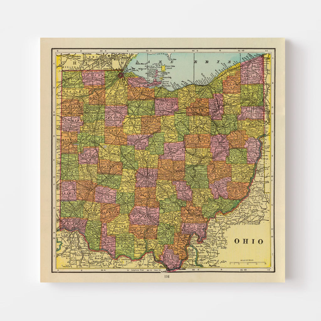 Vintage Map of Ohio 1909