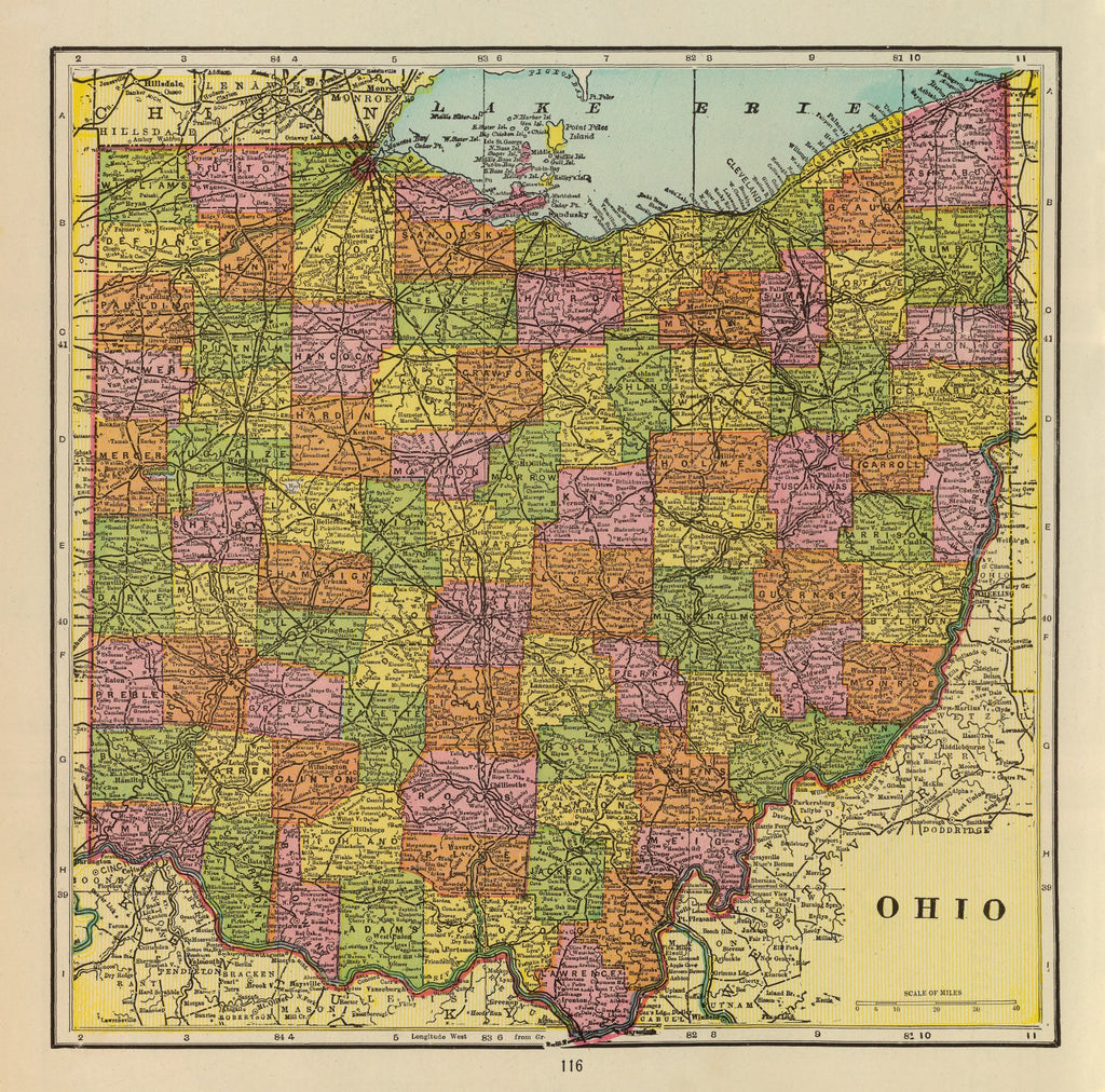 Vintage Map of Ohio 1909