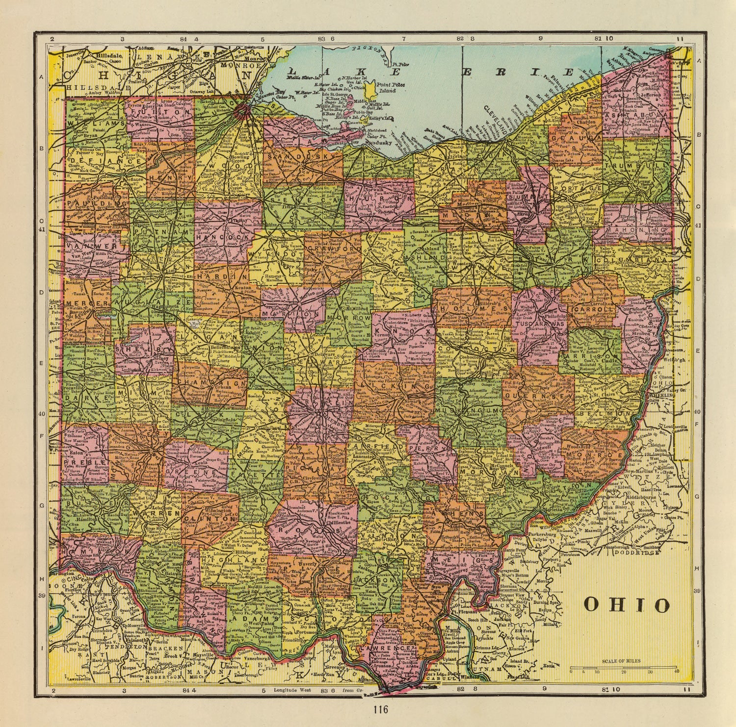 Vintage Map of Ohio 1909