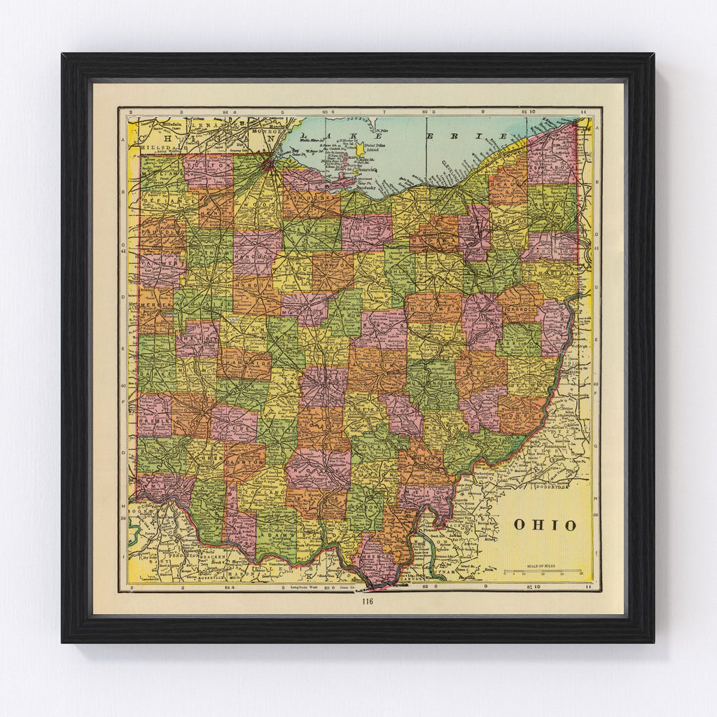 Vintage Map of Ohio 1909