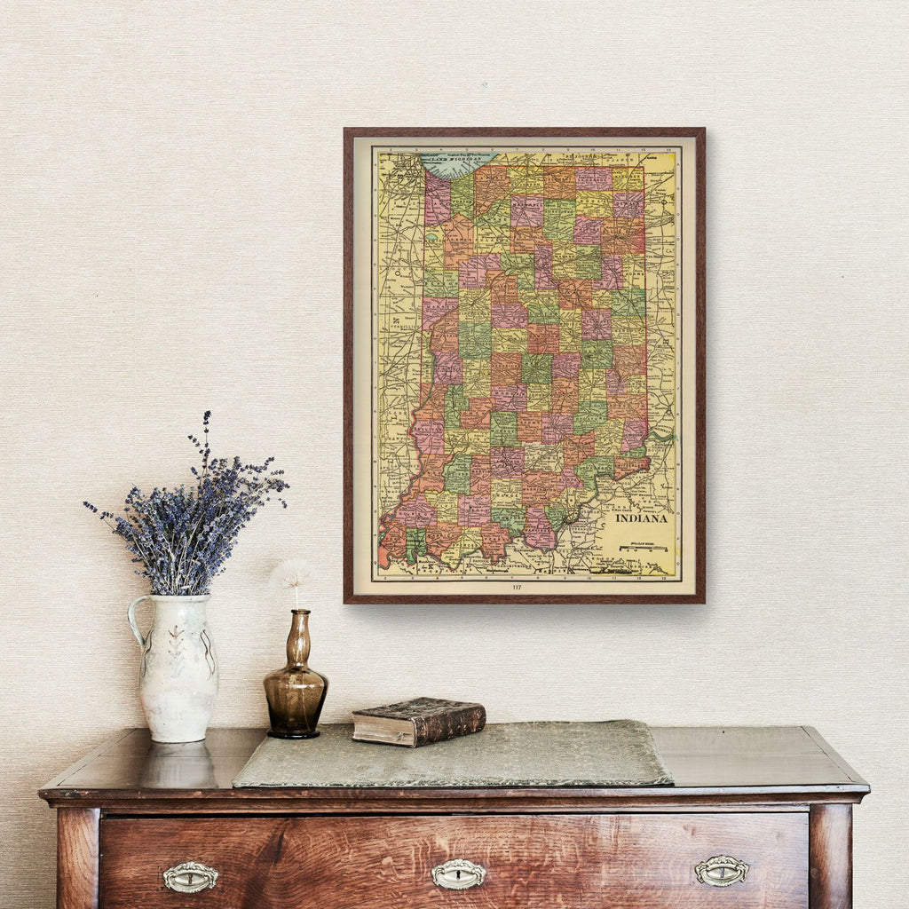 Vintage Map of Indiana 1909