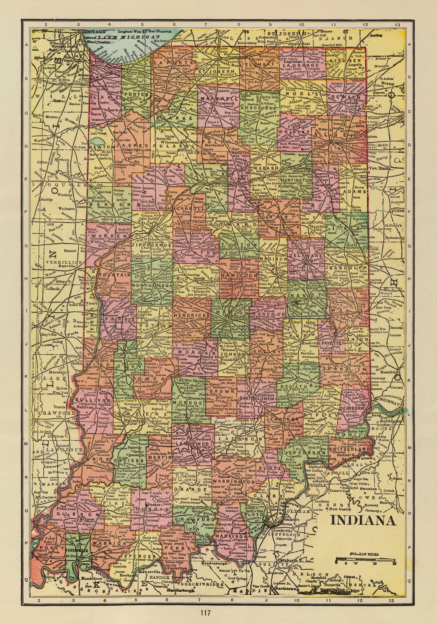Vintage Map of Indiana 1909