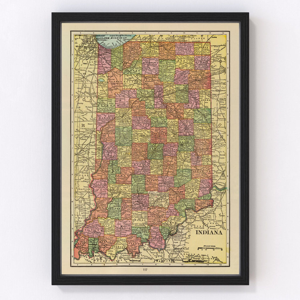 Vintage Map of Indiana 1909