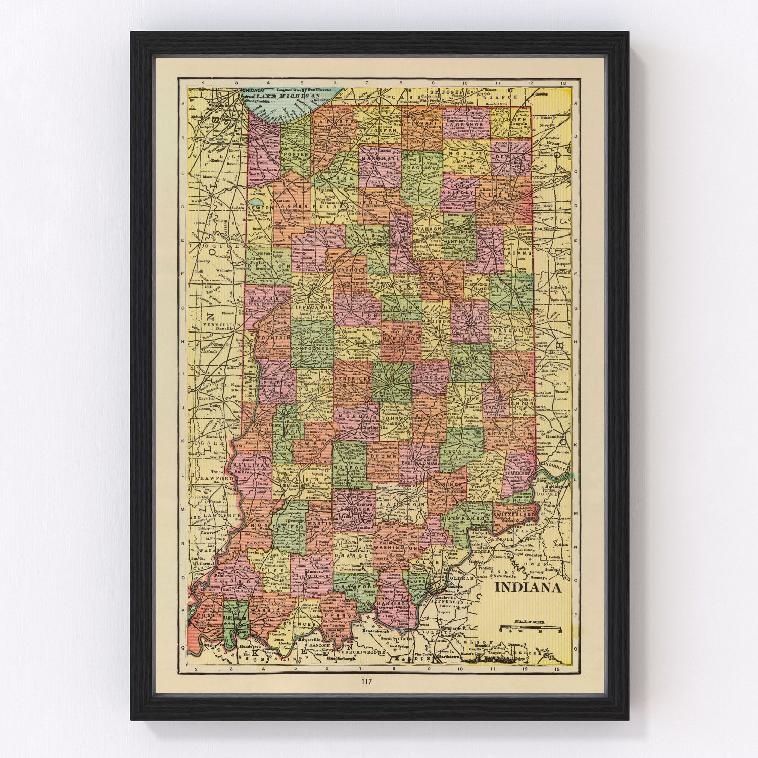 Vintage Map of Indiana 1909