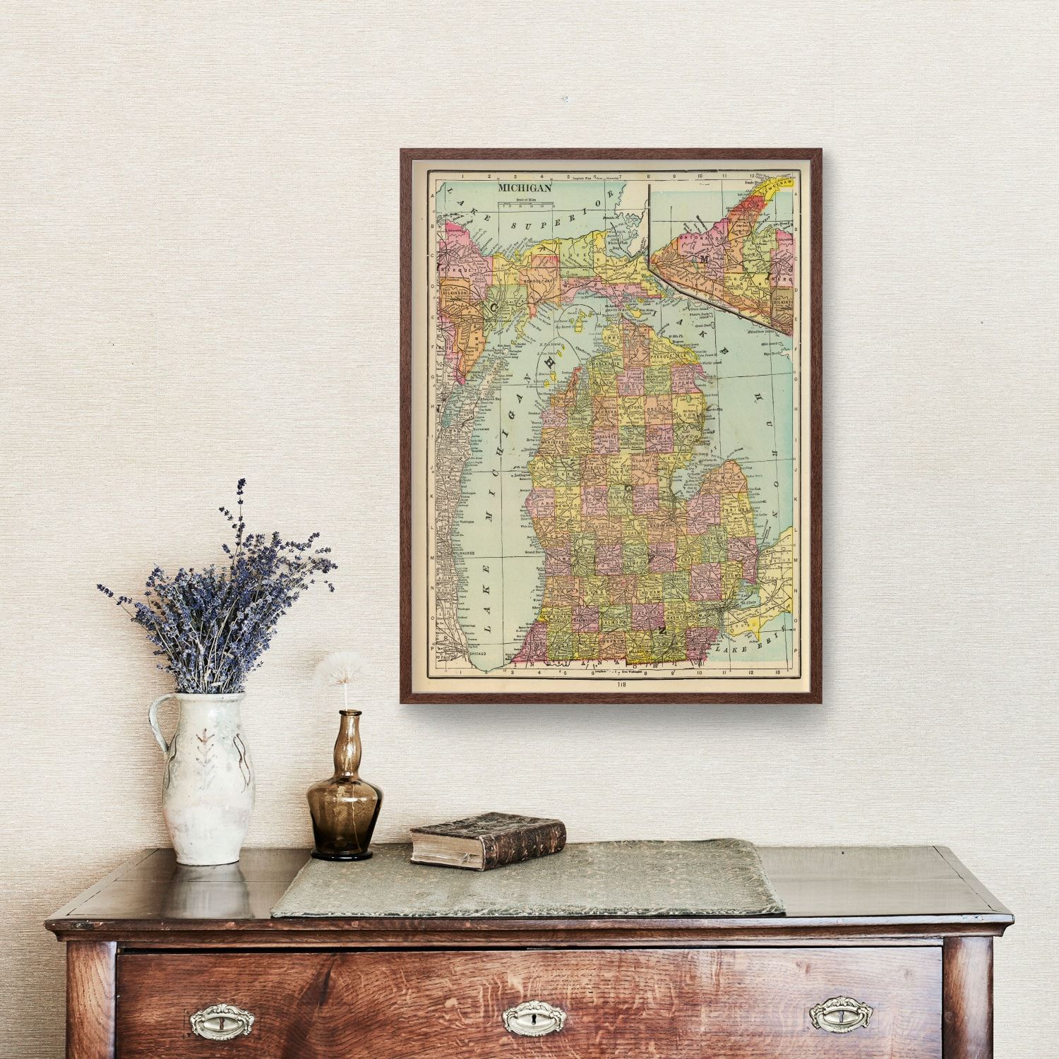 Vintage Map of Michigan 1909