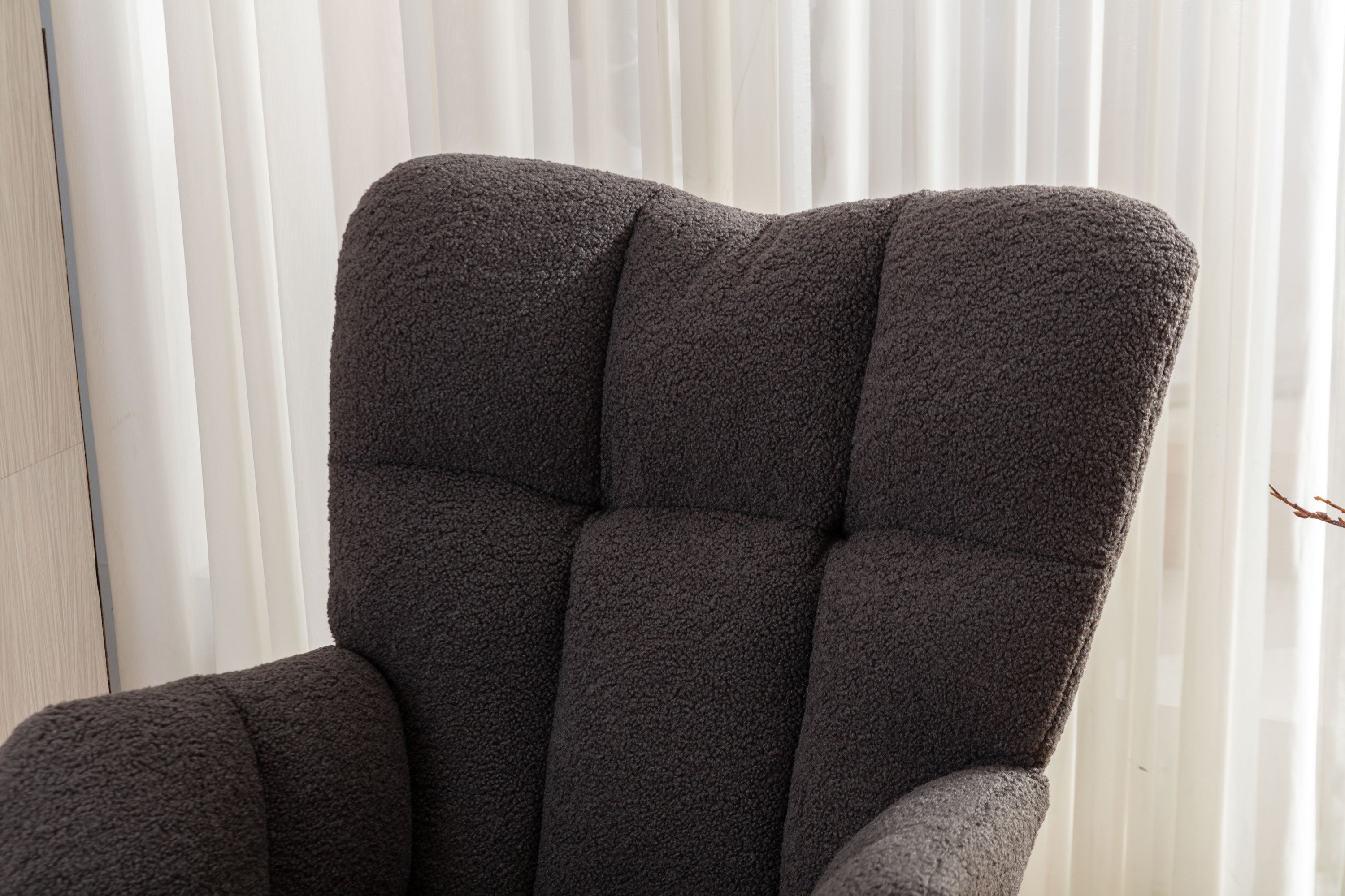 050-Teddy Fabric Rocking Gilder Nursery Chair For Living Room Indoor,Dark Gray