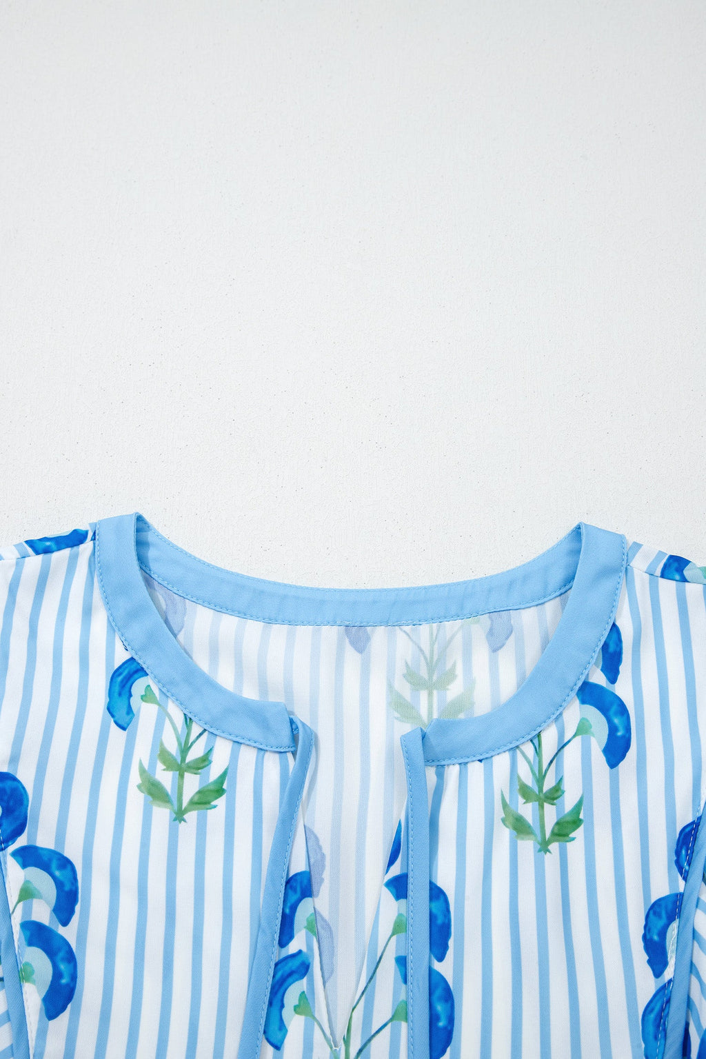 Floral Stripe Tie Notch Puff Sleeve Dress