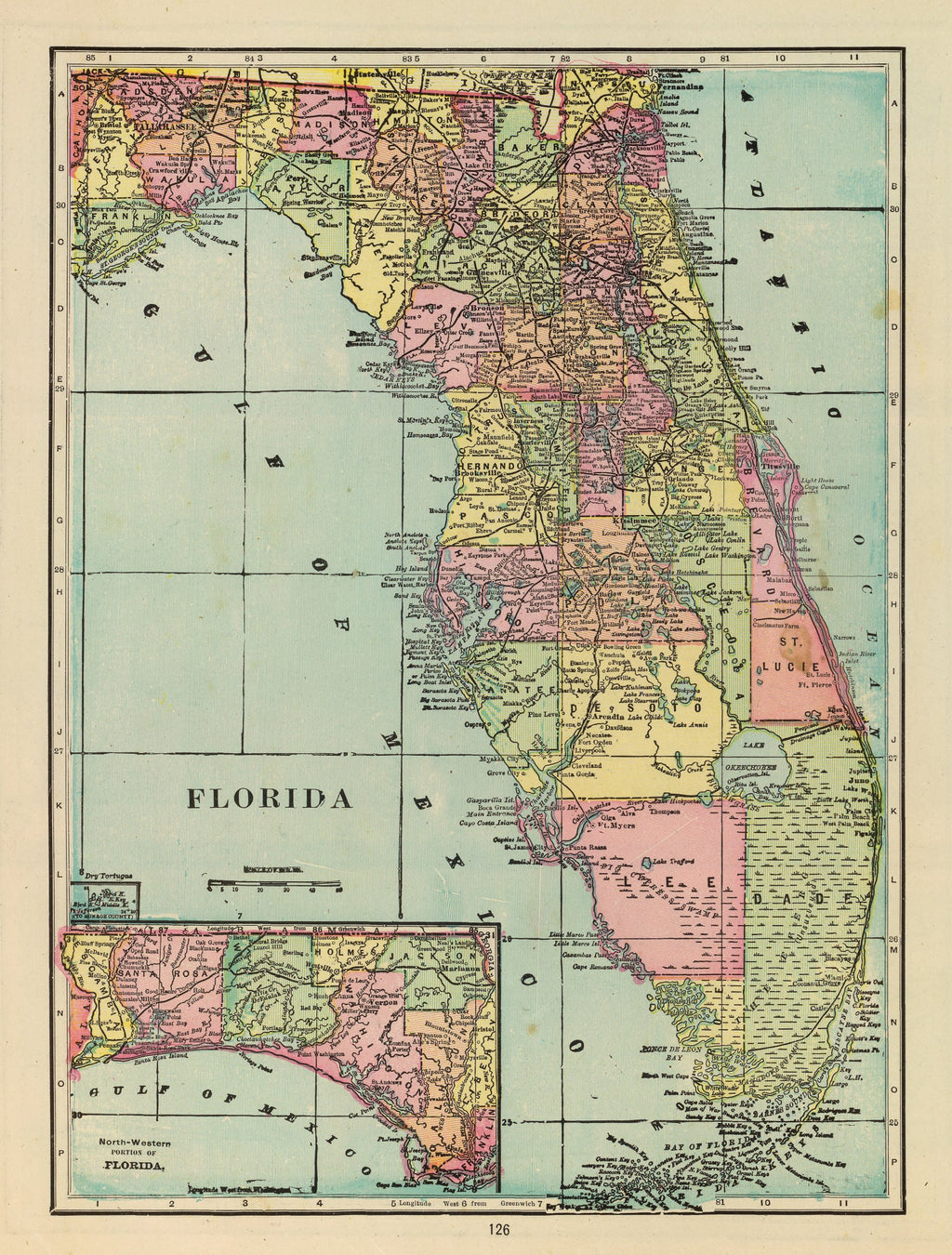Vintage Map of Florida 1909