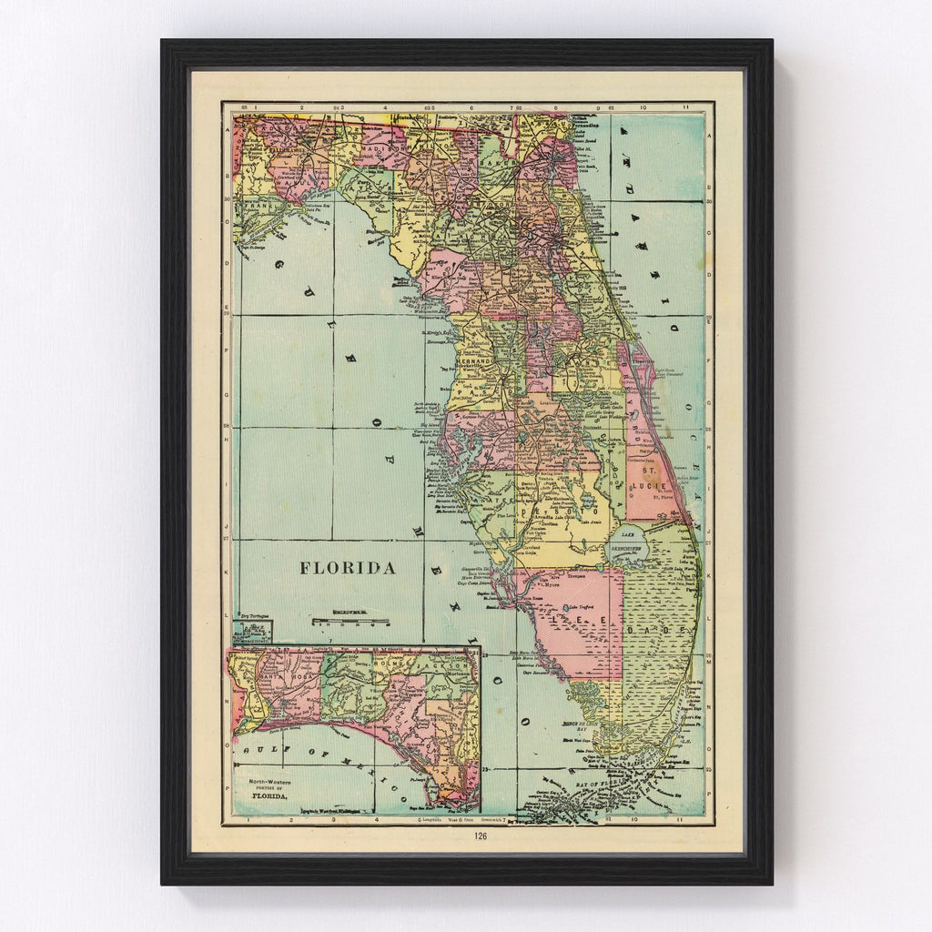 Vintage Map of Florida 1909