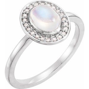 Platinum Natural Rainbow Moonstone & .08 CTW Natural Diamond Halo-Style Ring