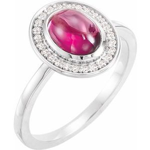 Platinum Natural Rhodolite Garnet & 1/10 CTW Natural Diamond Halo-Style Ring