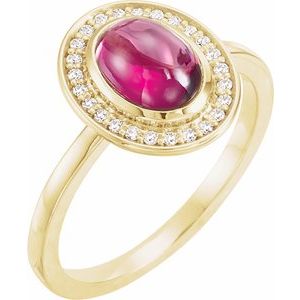 14K Yellow Gold Natural Rhodolite Garnet & 1/10 CTW Natural Diamond Halo-Style Ring