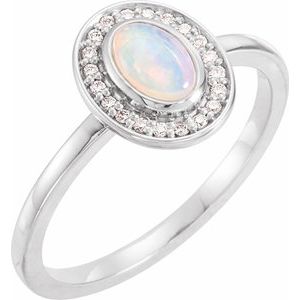 14K White Gold Natural Rainbow Moonstone & .08 CTW Natural Diamond Halo-Style Ring