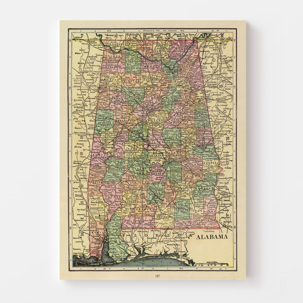 Vintage Map of Alabama 1909