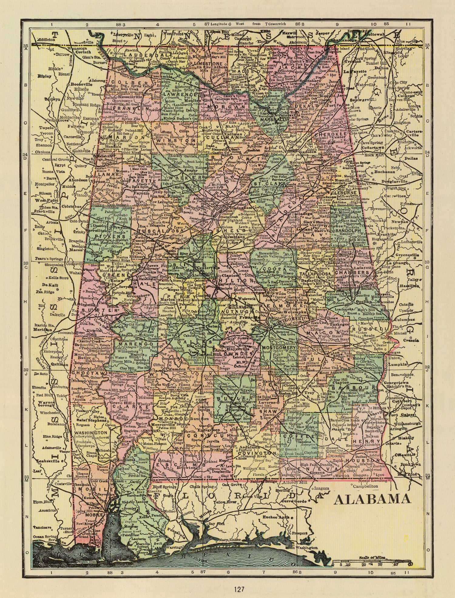 Vintage Map of Alabama 1909
