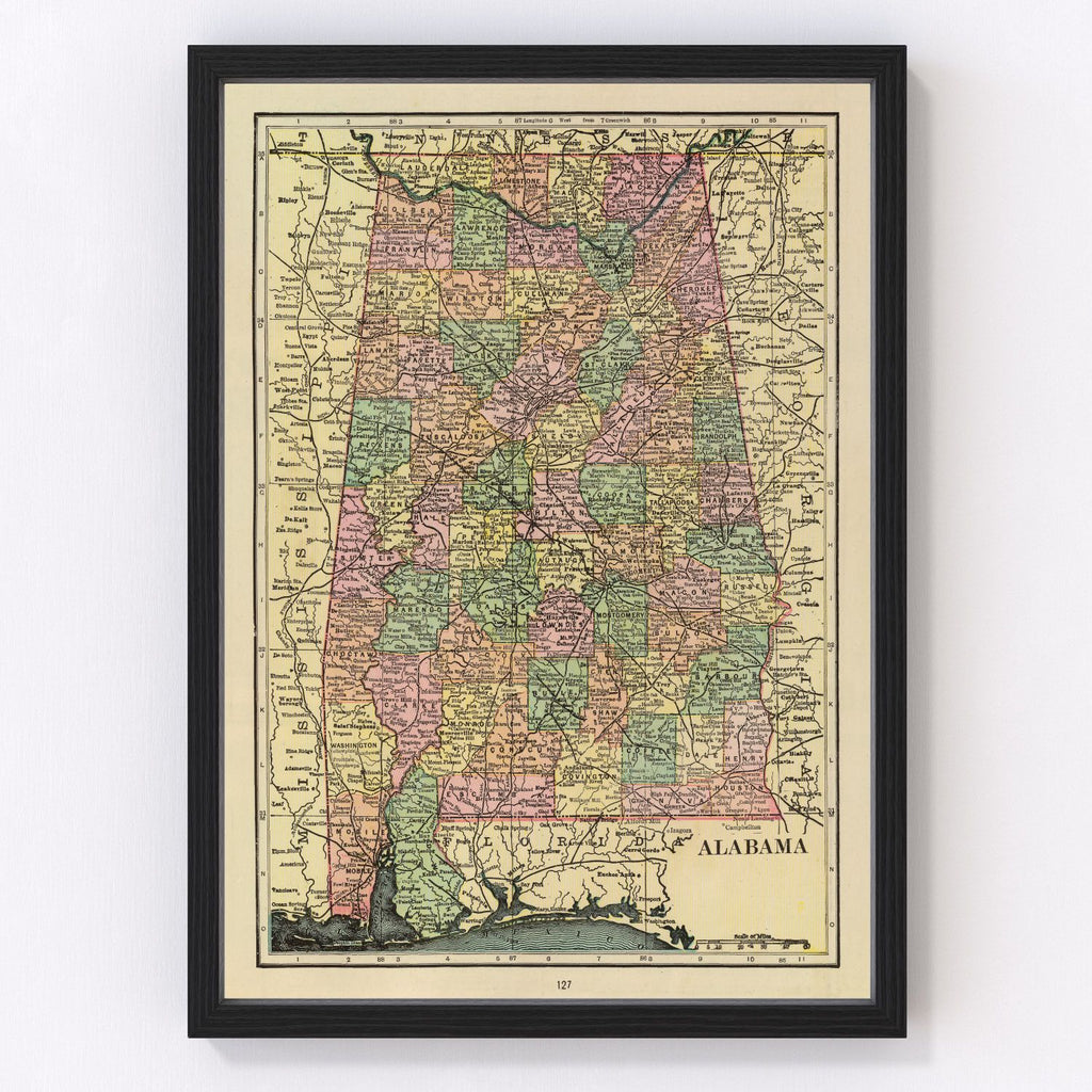 Vintage Map of Alabama 1909