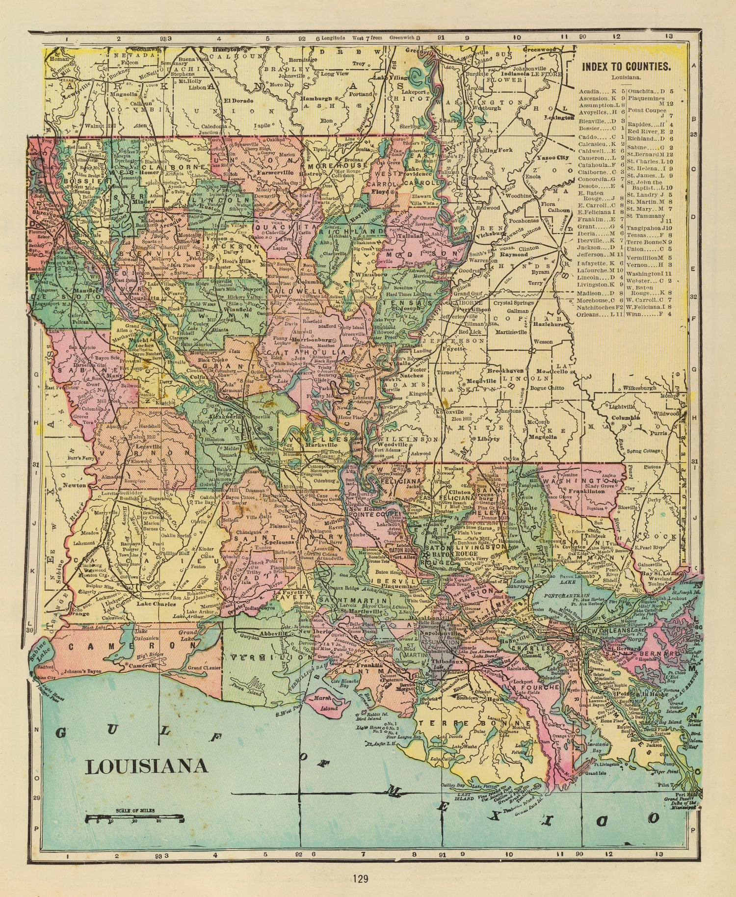 Vintage Map of Louisiana 1909