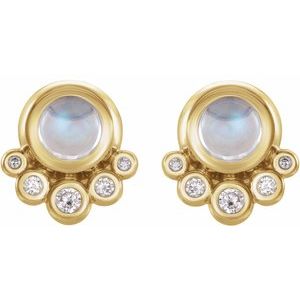 14K Yellow Gold Natural Rainbow Moonstone & 1/8 CTW Natural Diamond Earrings – image 2