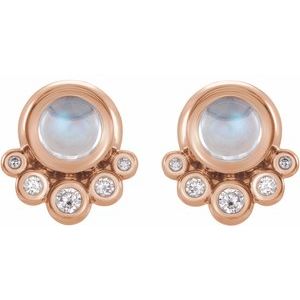 14K Rose Gold Natural Rainbow Moonstone & 1/8 CTW Natural Diamond Earrings – image 2
