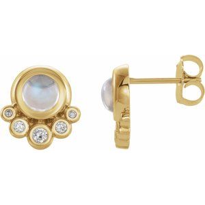 14K Yellow Gold Natural Rainbow Moonstone & 1/8 CTW Natural Diamond Earrings