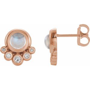 14K Rose Gold Natural Rainbow Moonstone & 1/8 CTW Natural Diamond Earrings