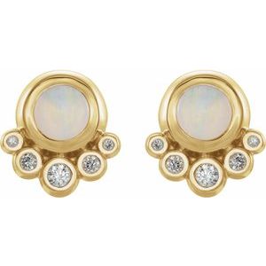 14K Yellow Gold Natural Opal & 1/8 CTW Natural Diamond Earrings – image 2