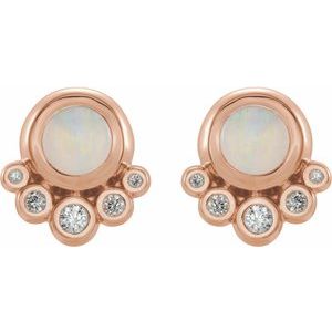 14K Rose Gold Natural White Opal & 1/8 CTW Natural Diamond Earrings – image 2
