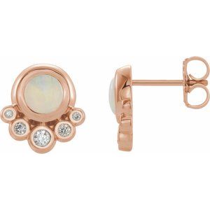 14K Rose Gold Natural White Opal & 1/8 CTW Natural Diamond Earrings