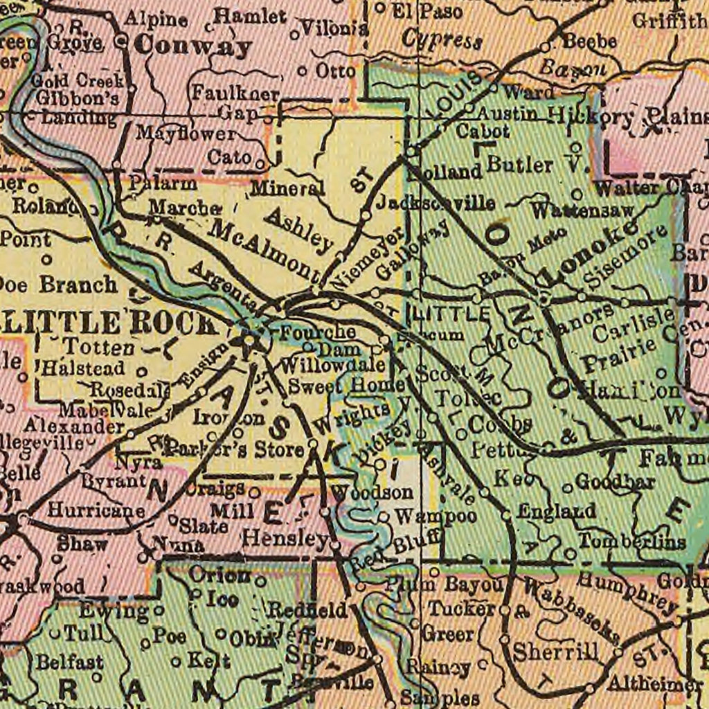 Vintage Map of Arkansas 1909