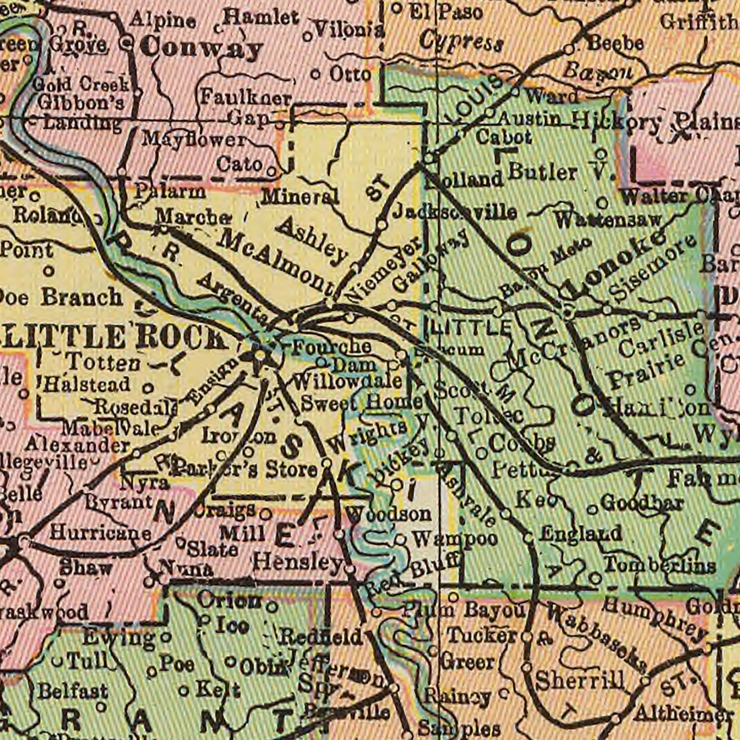 Vintage Map of Arkansas 1909