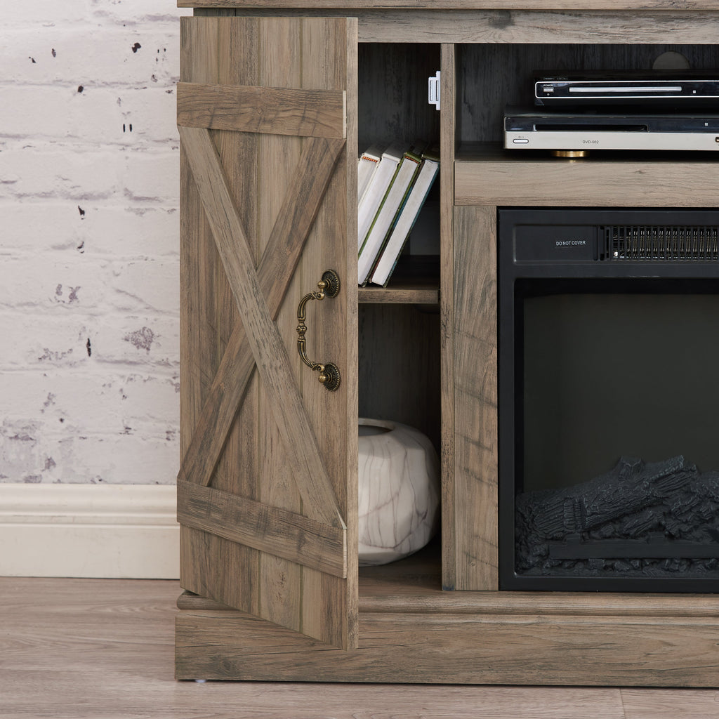 Farmhouse Classic Media TV Stand Antique Entertainment Console with 18' Electric Fireplace Insert for TV up to 50' with Open and Closed Storage Space, Gray Wash 47'W*15.5'D*30.75'H