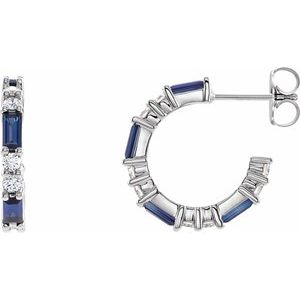 Platinum Natural Blue Sapphire & 1/2 CTW Natural Diamond 17.2 mm Hoop Earrings