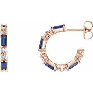 14K Rose Gold Natural Blue Sapphire & 1/2 CTW Natural Diamond 17.2 mm Hoop Earrings