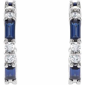Sterling Silver Natural Blue Sapphire & 1/2 CTW Natural Diamond 17.2 mm Hoop Earrings – image 2
