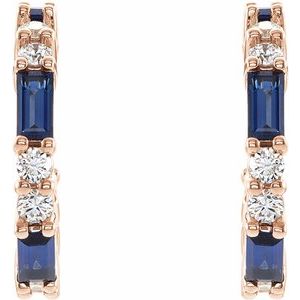 14K Rose Gold Natural Blue Sapphire & 1/2 CTW Natural Diamond 17.2 mm Hoop Earrings