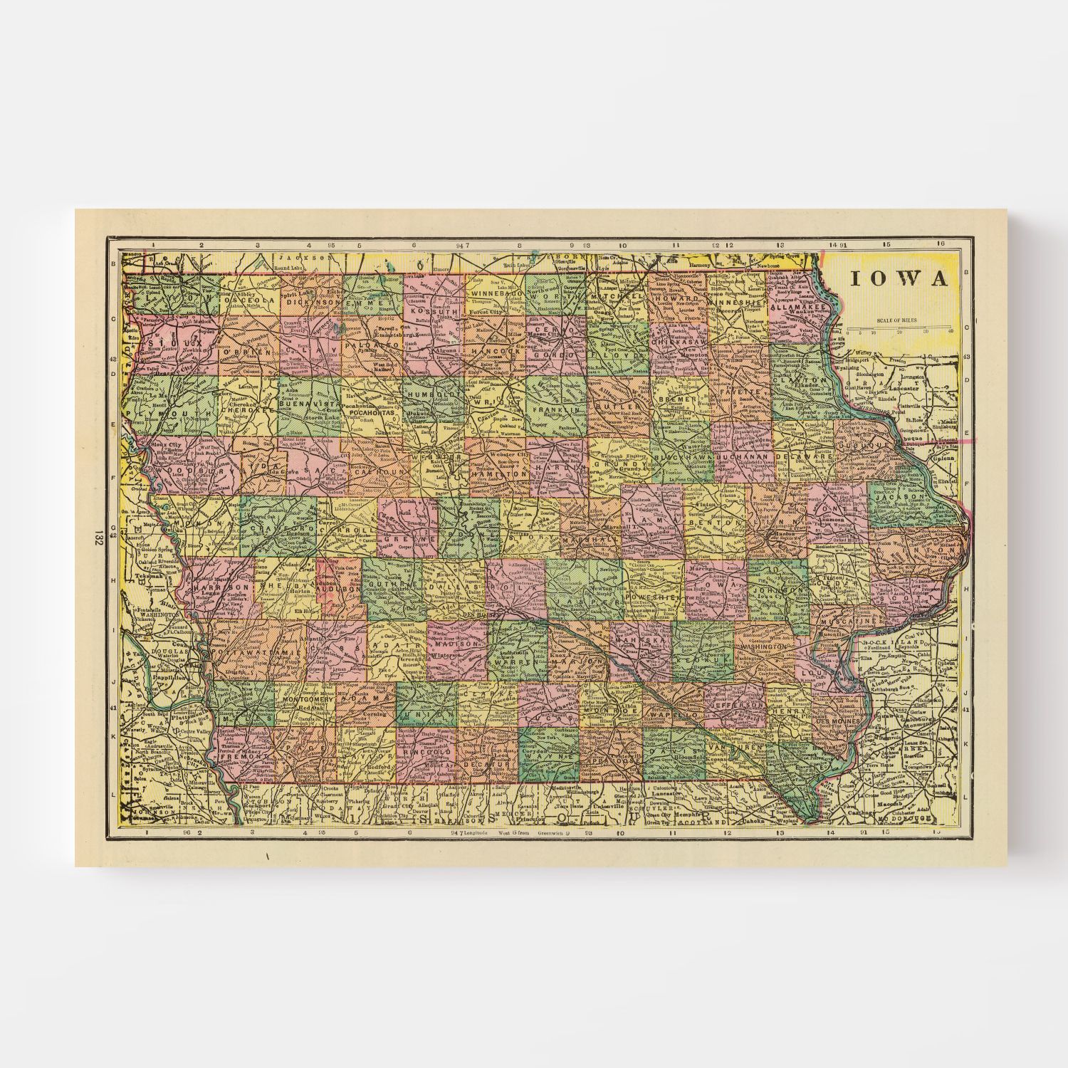 Vintage Map of Iowa 1909