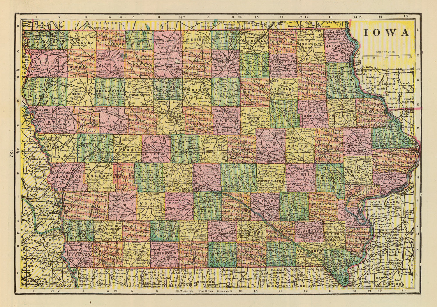 Vintage Map of Iowa 1909