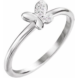 14K White Gold .02 CTW Natural Diamond Butterfly Youth Ring