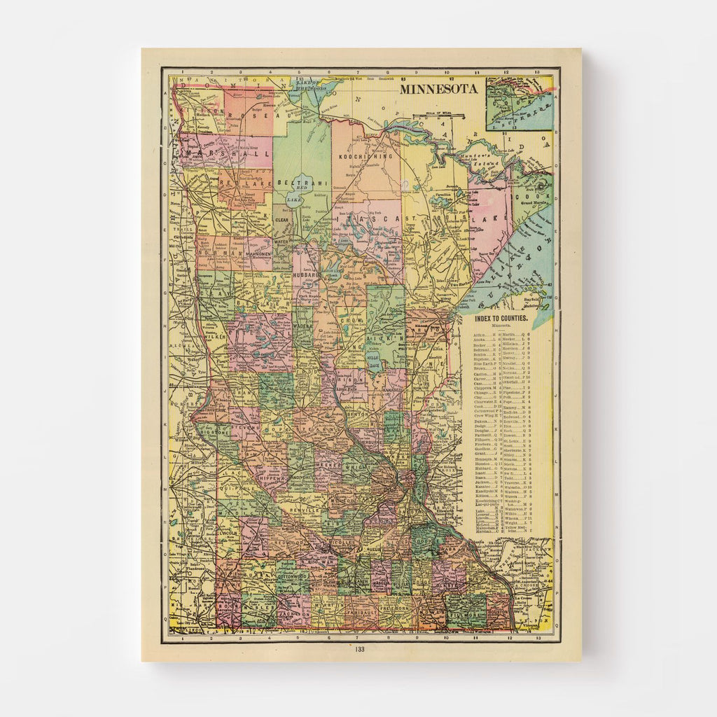 Vintage Map of Minnesota 1909