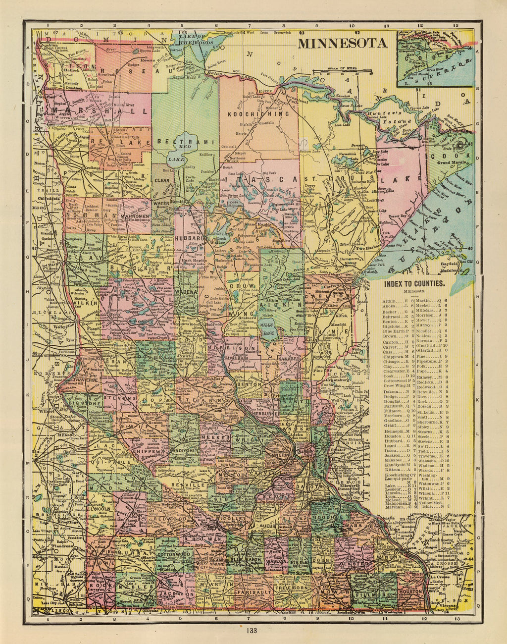 Vintage Map of Minnesota 1909