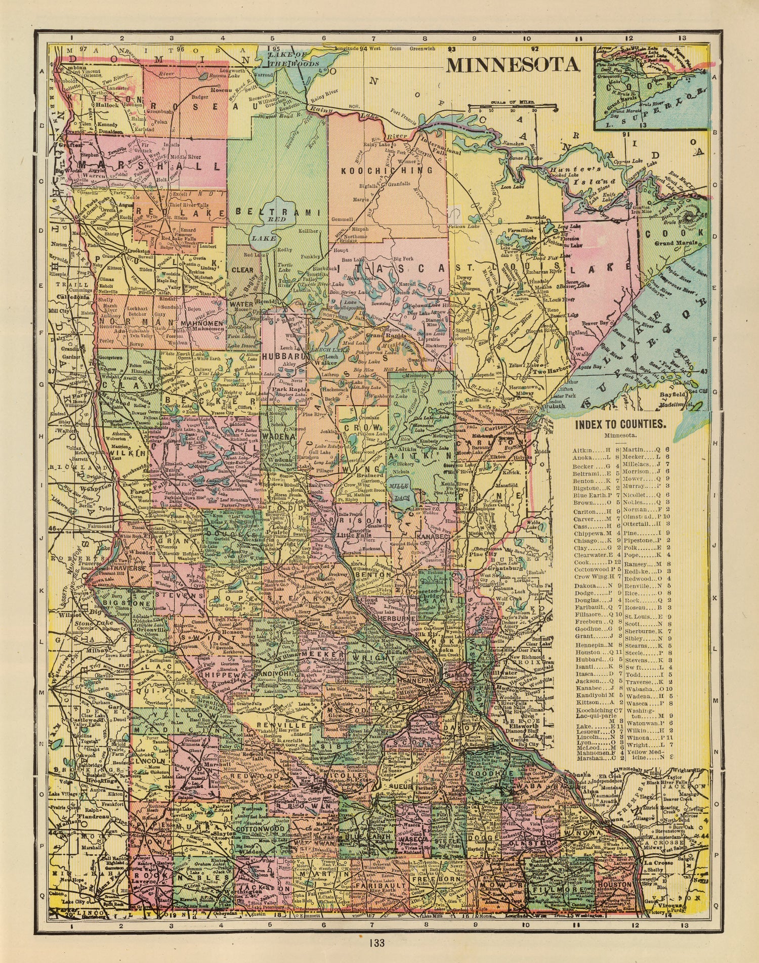 Vintage Map of Minnesota 1909