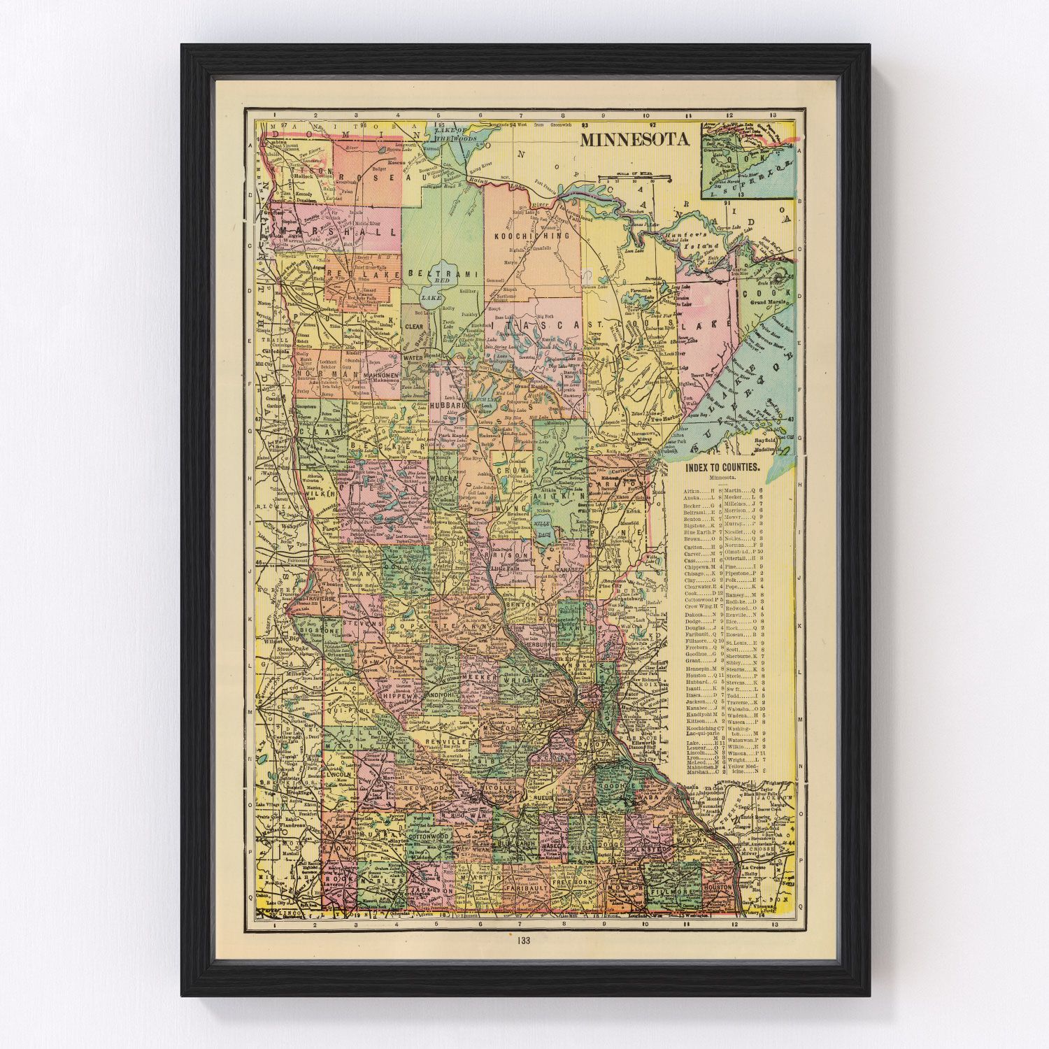 Vintage Map of Minnesota 1909