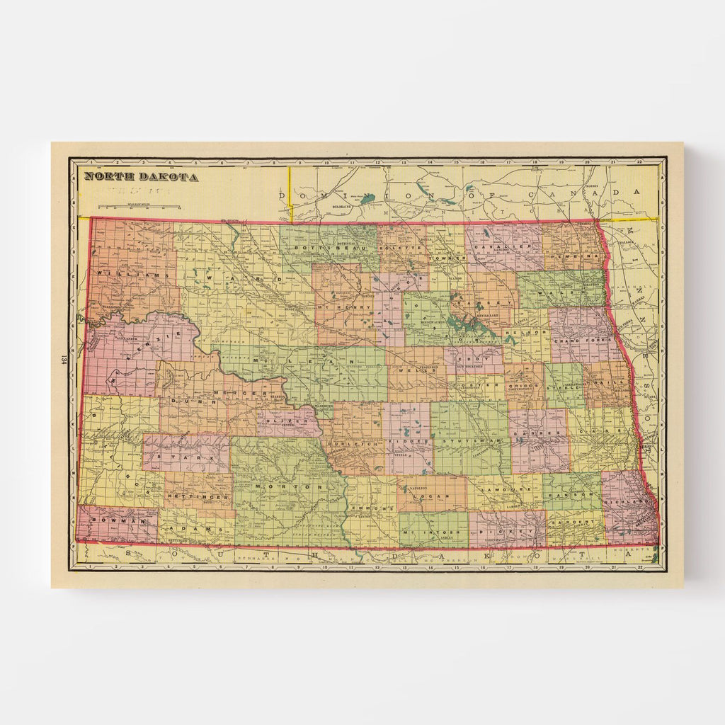 Vintage Map of North Dakota 1909