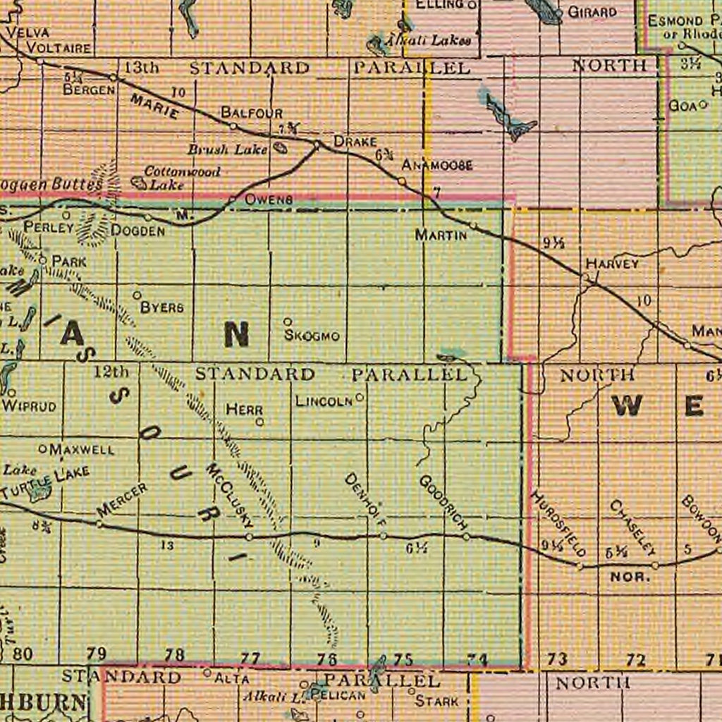Vintage Map of North Dakota 1909