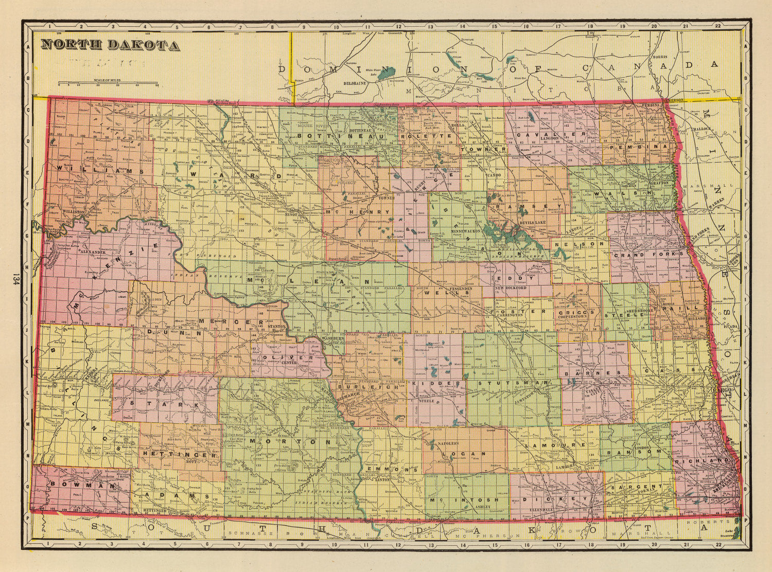 Vintage Map of North Dakota 1909