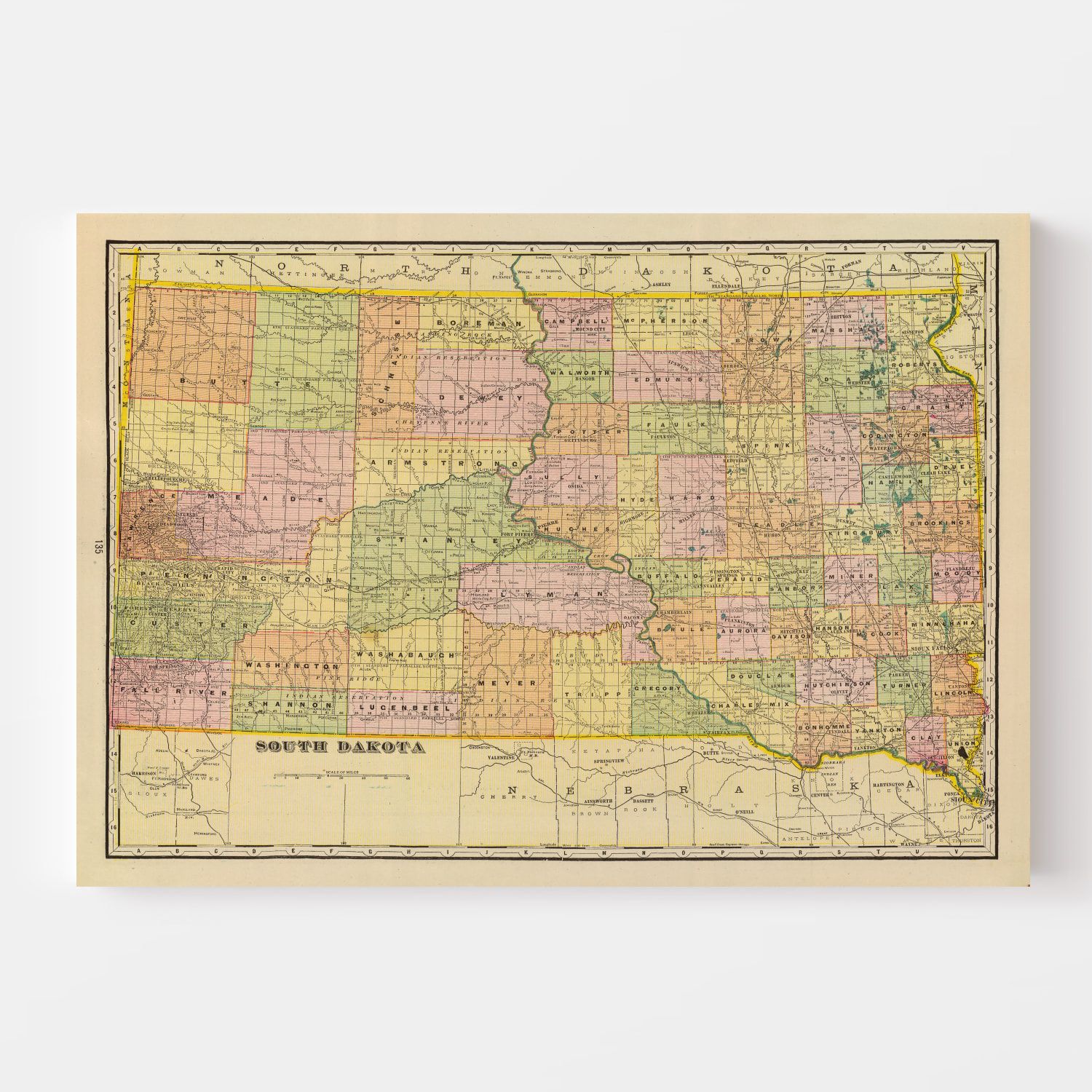 Vintage Map of South Dakota 1909