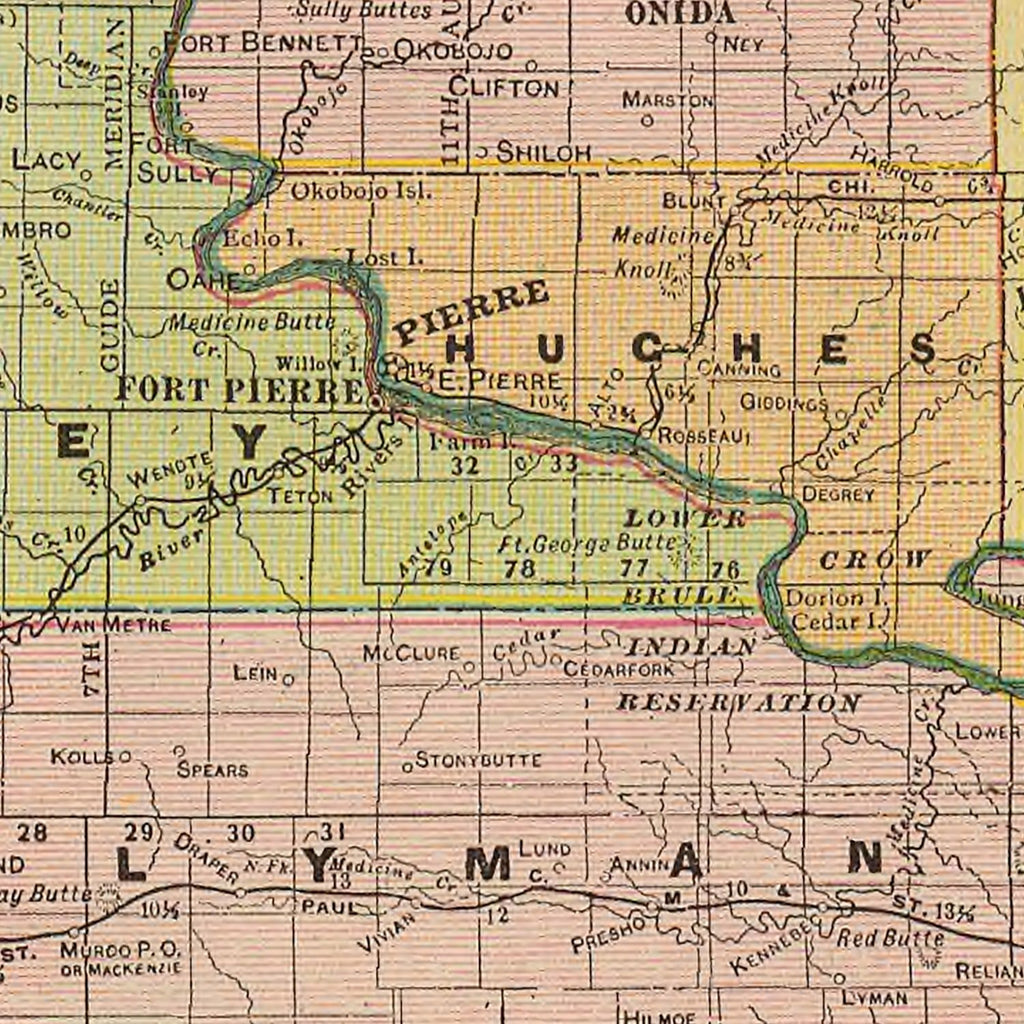 Vintage Map of South Dakota 1909