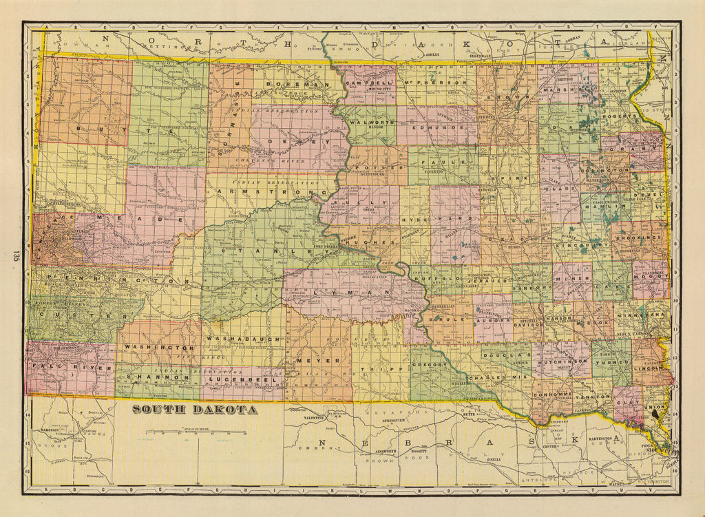 Vintage Map of South Dakota 1909