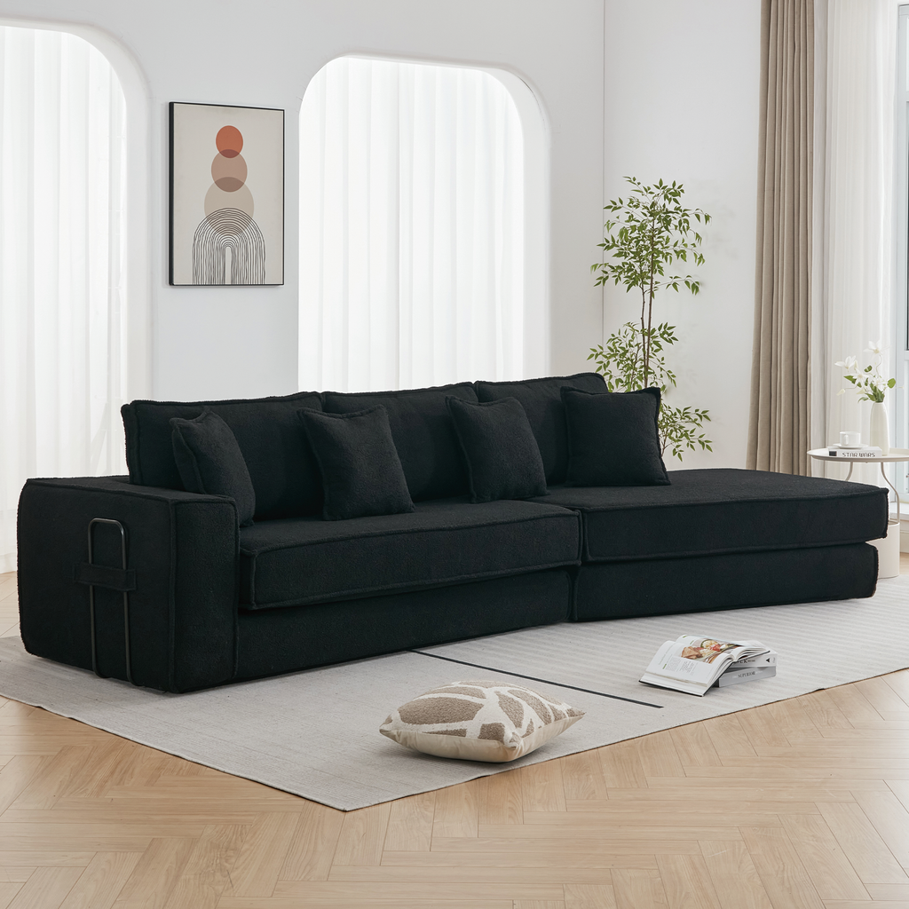 [NEW ARRIVED] [VIDEO PROVIDED]  Folding Convertible Out Sleeper Sofa Bed,2-in-1,  Combination Convertible Sofa,3 seat, Upholstered,Fold Out Floor Gaming Sofa Bed , Lamb Velvet Fabric,Living Room,Black